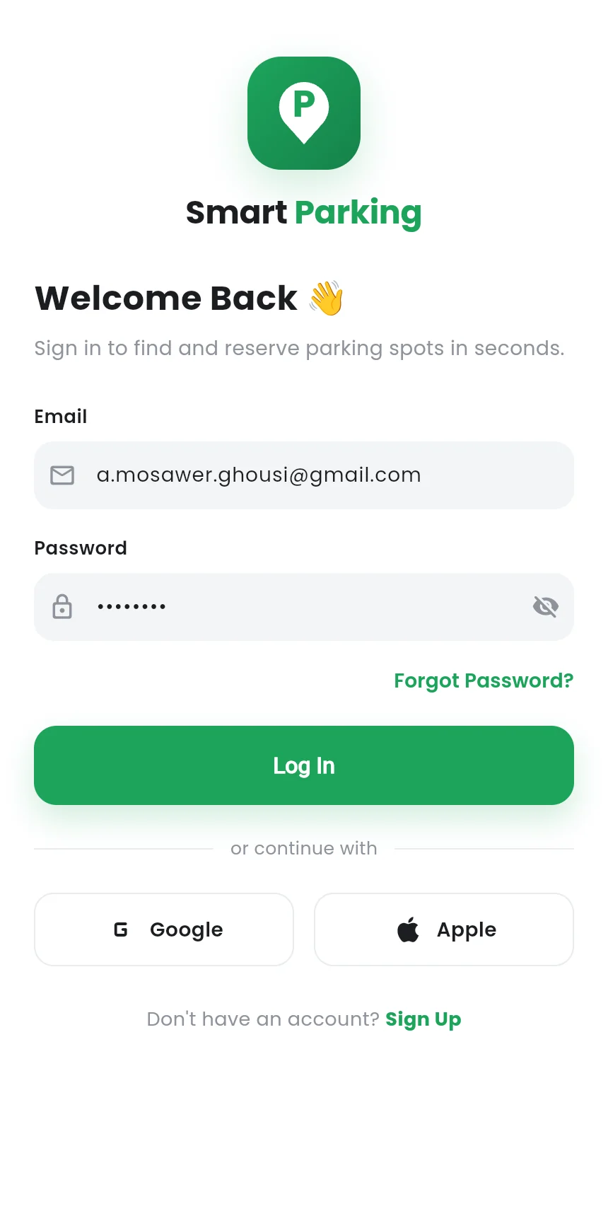 Smart Parking screen 2